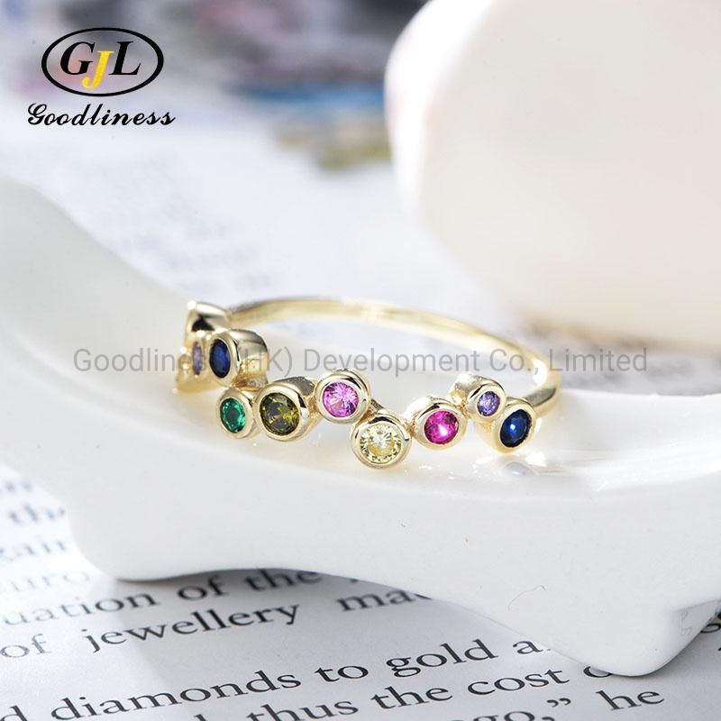 Hot Sale New 925 Sterling Silver Rainbow Zircon Ring