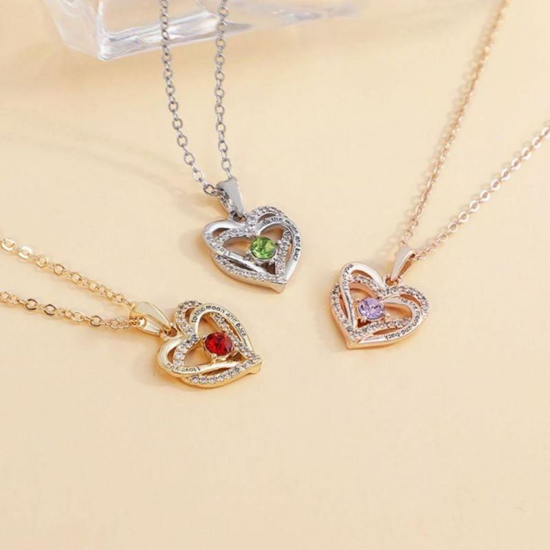 New Simple Diamond Heart-Shape Folding Pendant Lettering Necklace Female