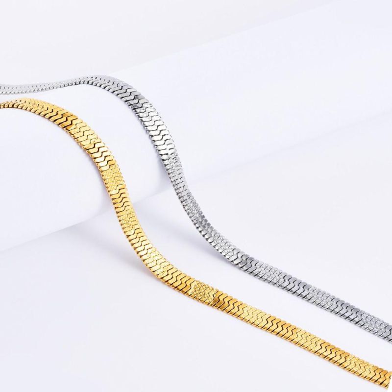 Fashion Accessories Stainless Steel Jewelry Herringbone Chain Embossed Necklace