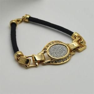 Bracelets Gem PU Leather Rhinestone Bracelet for Women 22k Gold Plated Bracelets Jewelry Wholesale (LA07101B1XS0007)