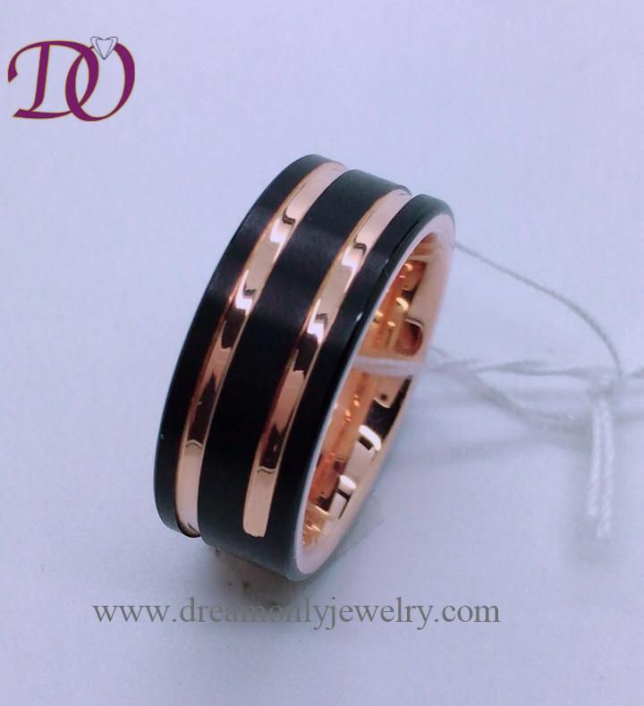 Rose Gold Plated Tungsten Ring Black Tungsten Ring