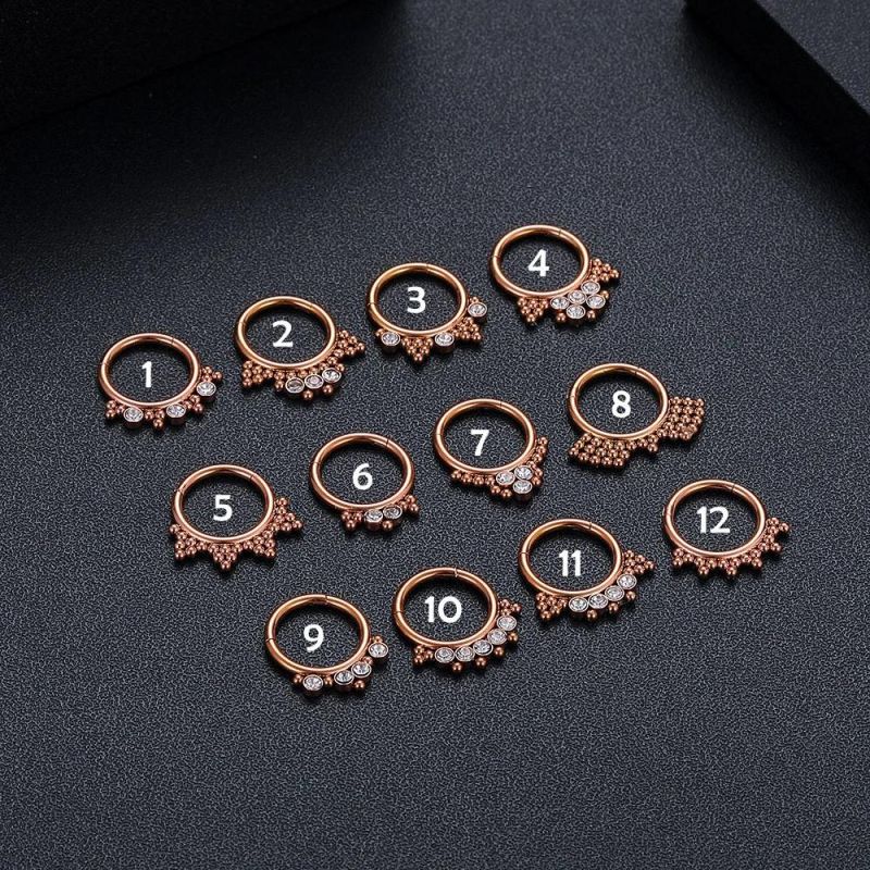 316L Surgical Steel 1.2*8 Hinged Segment Ring Ball and Zirconia Combination Designs Body Piercing