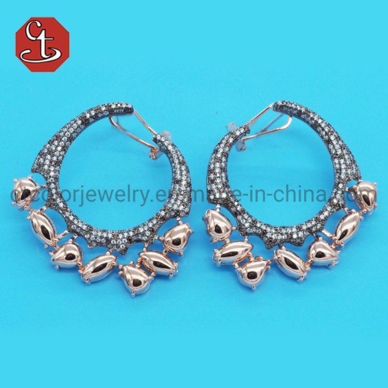 Luxury Geometric Silver or Brass Earring Colorful Gemstone with Cubic Zircon Eardrop