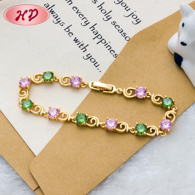 Fashion Design Colorful Crystal Charm Women Brass Bracelet
