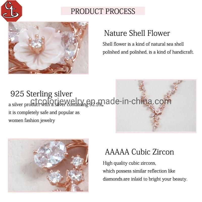 Hotsale fashion jewelry 925 silver with 5A zircon natural shell flower Necklace
