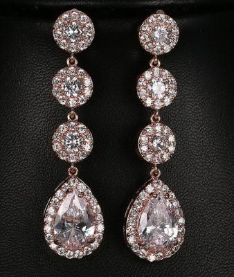 Rose Gold Wedding CZ Earring Necklace Jewelry Set, Bridal CZ Earring Necklace Jewelry Set, Bridesmaide Earring, Rose Gold Earring