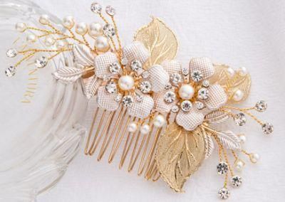 Gold Crystal Flower Hair Comb Headband Headpiece for Wedding Bridal Bride