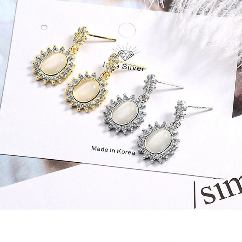 Fashion Opal Brass Flower Fill Zircon Stud Earring