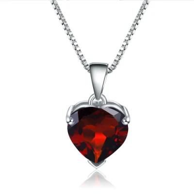 Milo Fashion Pendant Love Heart Natural Garnet 925 Sterling Silver Necklace for Women Wedding Mother Gift Jewelry