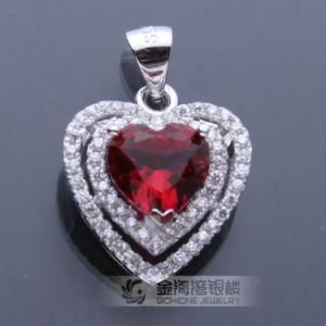 Heart Shaped 925 Sterling Silver Red Zircon Stone Pendants