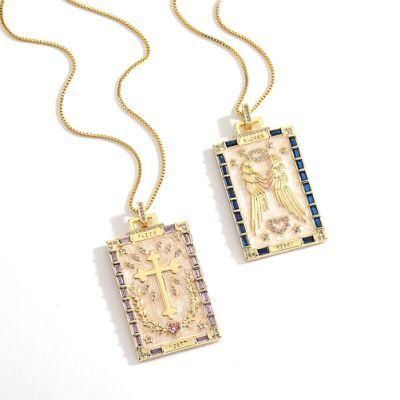 Hot Selling Tarot Necklace Angel and Cross Necklace 18K Real Gold Plated Brass Fashion Light Luxury Necklace Jewelry