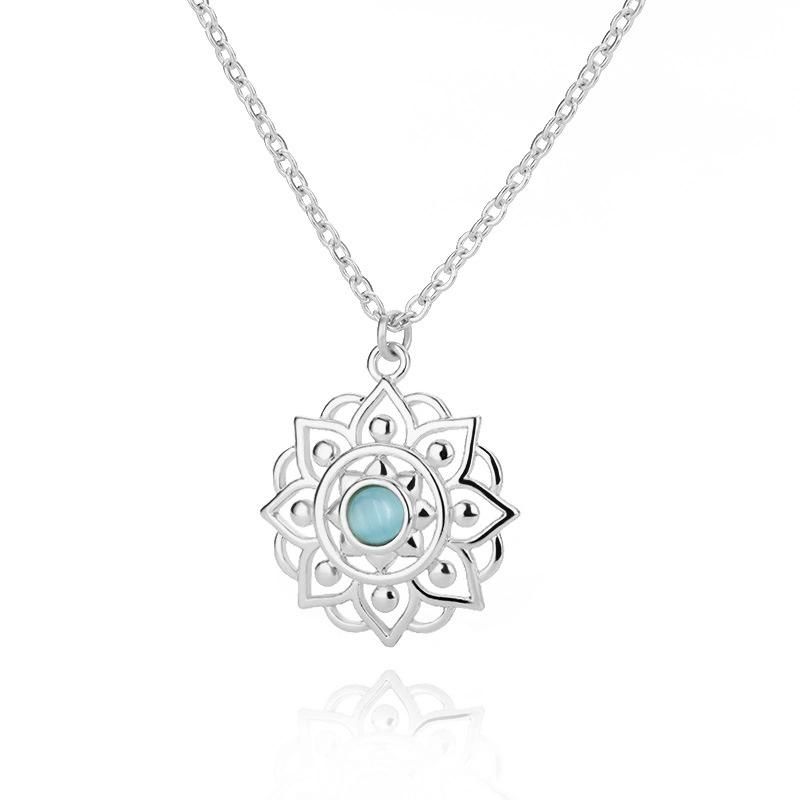Hollow-out Pattern Inlaid with a Blue Opal Necklace