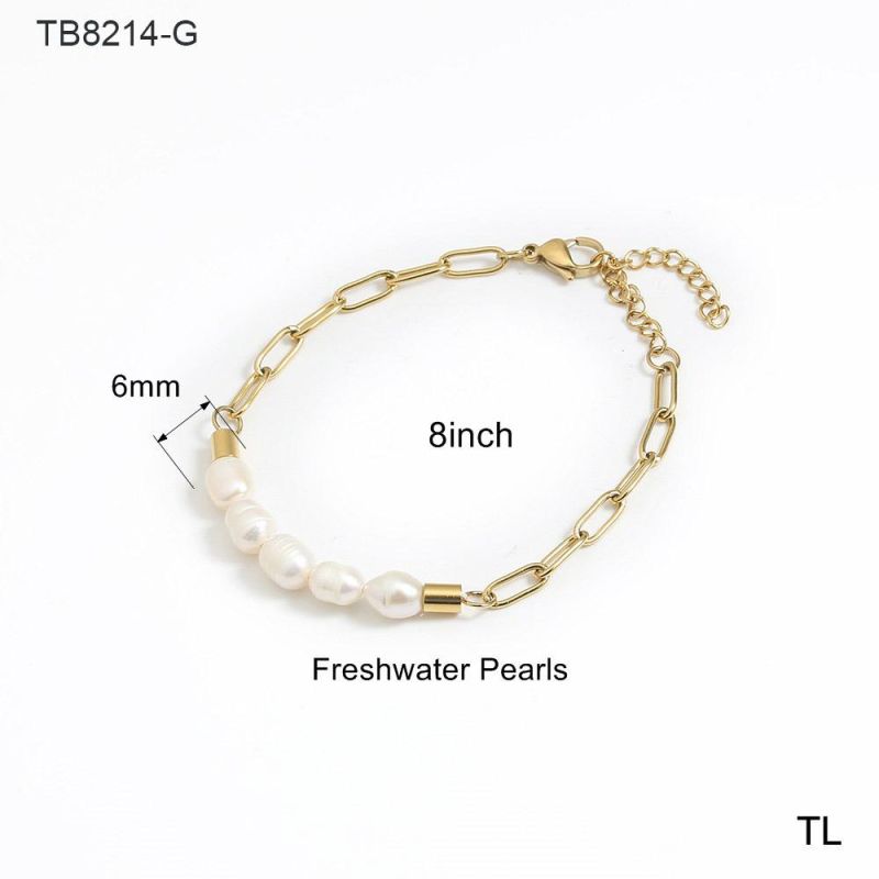 Factory Customized Fashion Jewelry 18K Gold Plated Stainless Steel Jewelry Freshwater Pearl Bracelet 18K Bracelet