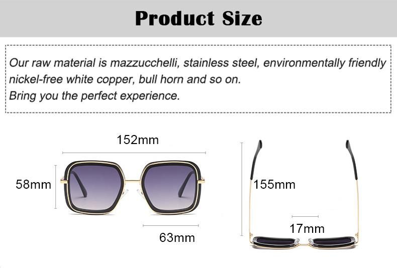 2021 Fashionable Customized Logo Metal Oversized Frame UV400 Men Women Sunglasses