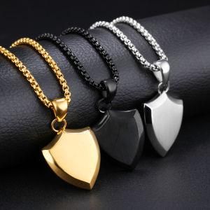 Gold Plated Stainless Steel Engraved Smooth Triangle Shield Necklace