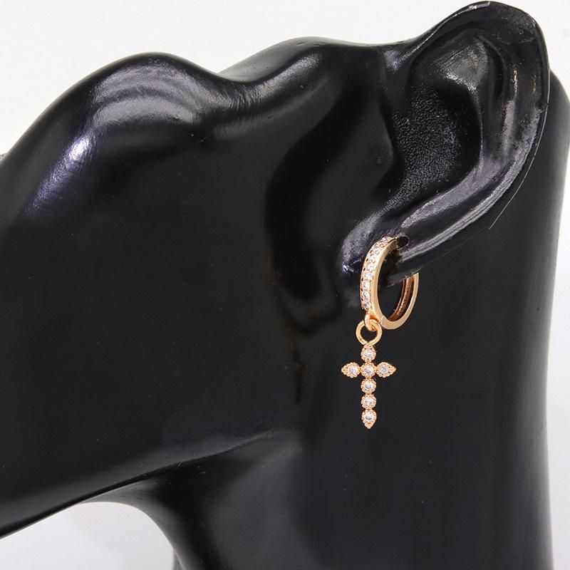 Gold Plated AAA Zircon Cross Pendant Hoop Hanging Earring