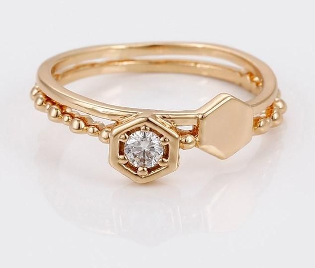 Fine Jewelry 18K Gold Plated Diamond Finger Rings, Single Stone Ring Unique Designs for Girl