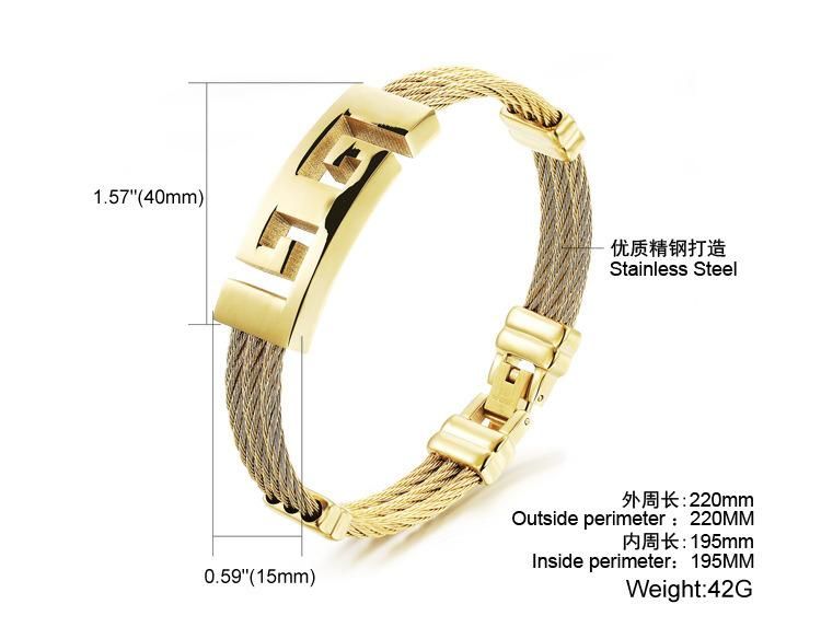 18k Gold Plated Stainless Steel Mens Cable Wire Bracelet