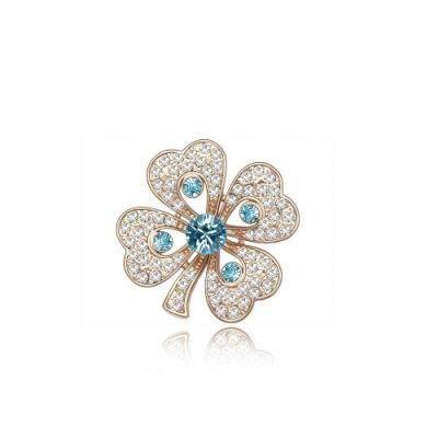 2020 Fashion Jewelry Flower Shape Gold Brooch with Blue Rhinestone
