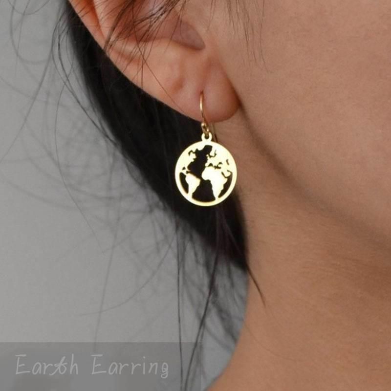 Map Earrings Gold Map Stud Earrings Mother′s Day Gift Earrings