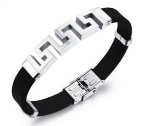 Newest Men jewelry Black Silicone Rubber Bracelet Silver/Gold Great Wall Stainless Steel Trendy Men Bracelets