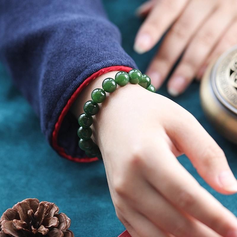 Fashion Jewelry Hetian Jasper Bracelet Spinach Green Natural Jade String