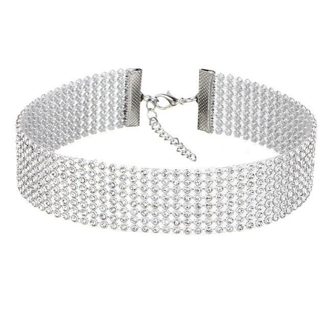 Women Wedding Accessories Silver Rhinestone Choker Punk Necklace Fashion Jewelry