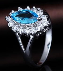 New Design Women Ring Aqua Blue Zircon Gemstone Ring 925 Sterling Silver Jewelry Wholesale