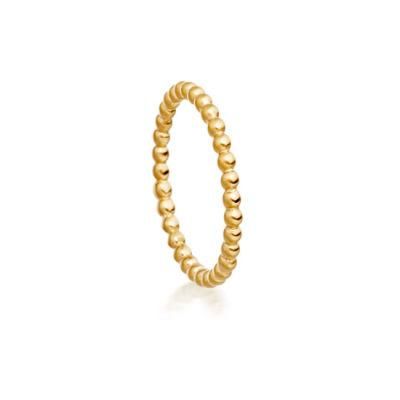 Popular Style Unisex Ultra Thin Band Stackable 925 Sterling Silver with 18K Gold Plated Round Bead Finger Ring