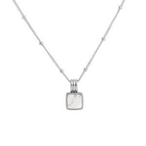 Gold-Plated Stainless Steel Jewelry Square White Turquoise Pendant Necklace