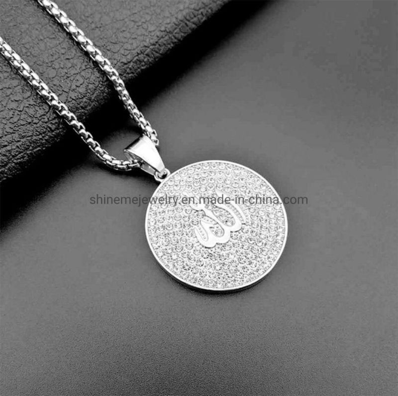 Fashion Jewelry Arabic Muslim Jewelry Titanium Steel Gold Plated Full Diamond Islam Koran Mantra Amulet Pendant Spt2624