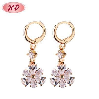 New Luxury Long 18K Gold Plated CZ Bridal Jewellery Designs Drop Crown Earrings for Women