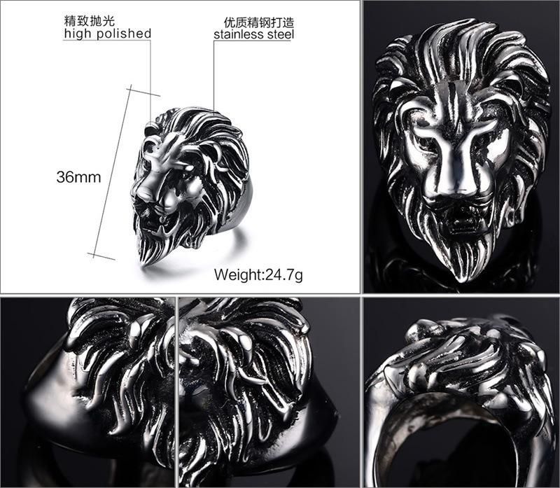 Good Quality Elaborate Stainless Steel Casting Hot Design Men Lion Head Animal Rings