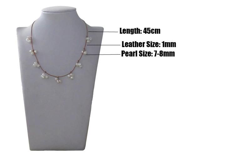 Fashion Jewelry Leather Freshwater Pearl Necklace for Christmas Gift