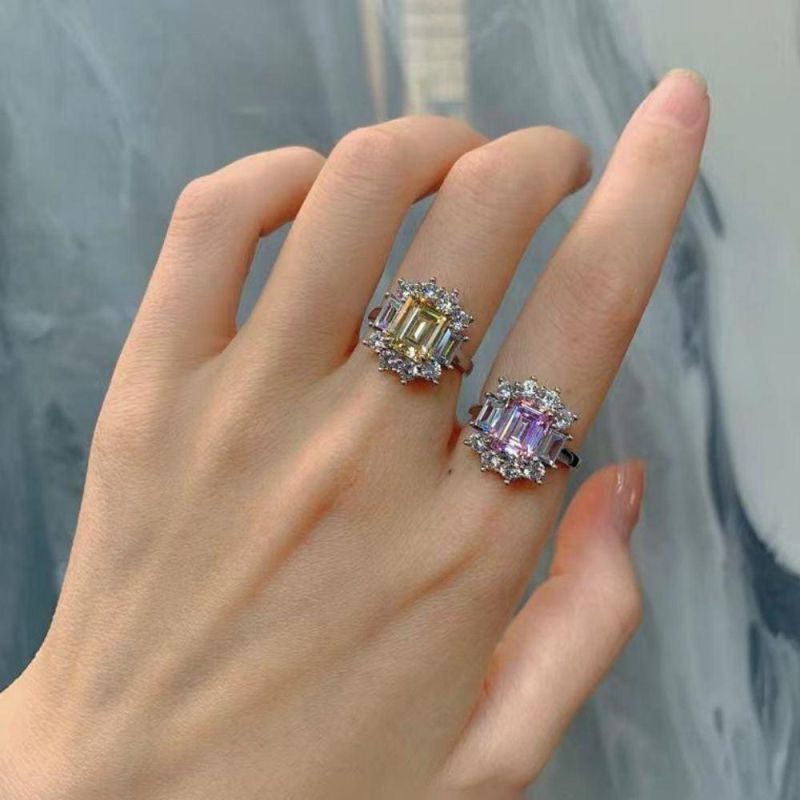 2022 Fashion Accessories High Carbon Diamond 7*9 mm Ring Wedding Engagement 925 Sterling Silver Ring