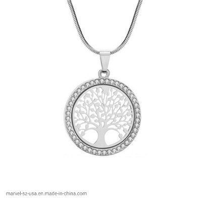 Tree Life Crystal Round Small Pendant Necklace Women Fashion Jewelry Gifts