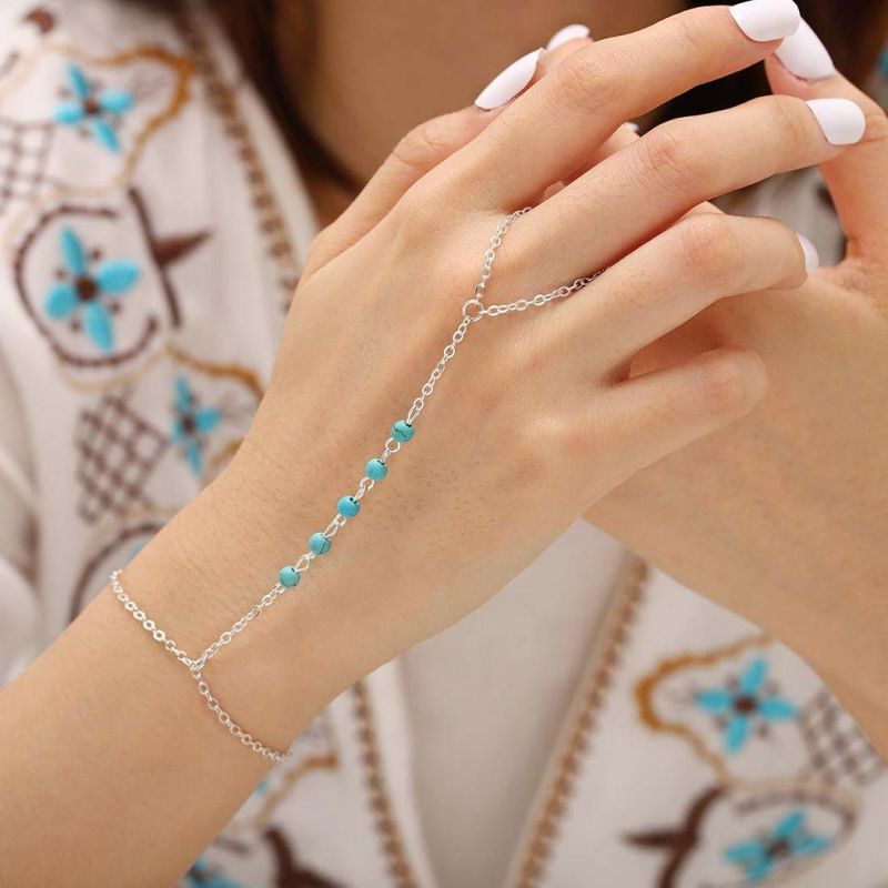 2022 Custom Jewelry New Trendy Simple S925 Silver Natural Turquoise Ladies Finger Rings & Bracelets Link Chain Jewellery