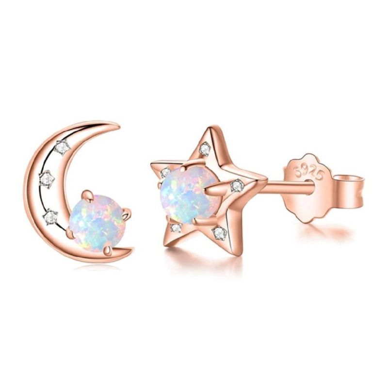 Factory Price 925 Sterling Silver Synthetic Opal Earrings Jewelry Hollow Oval Stud Earrings