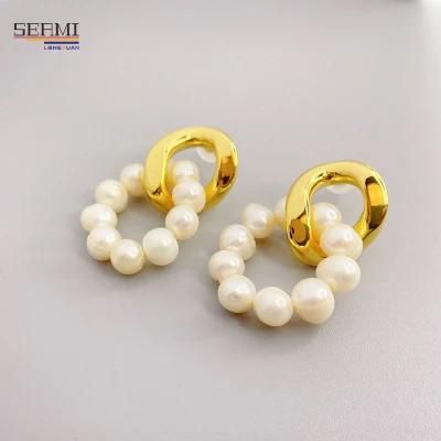 Fashionable Copper Plated 18K Silver Stud Pearl Stud Earrings