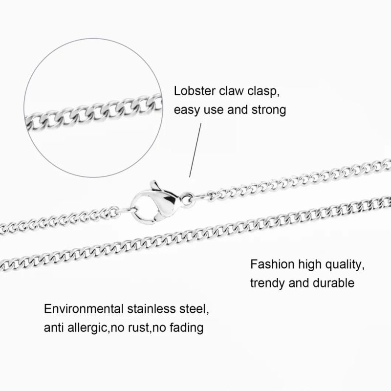 Fashion High Quality Gold Plated Jewelry Single Curb Stainless Steel Necklace with Easy and Strong Clasp