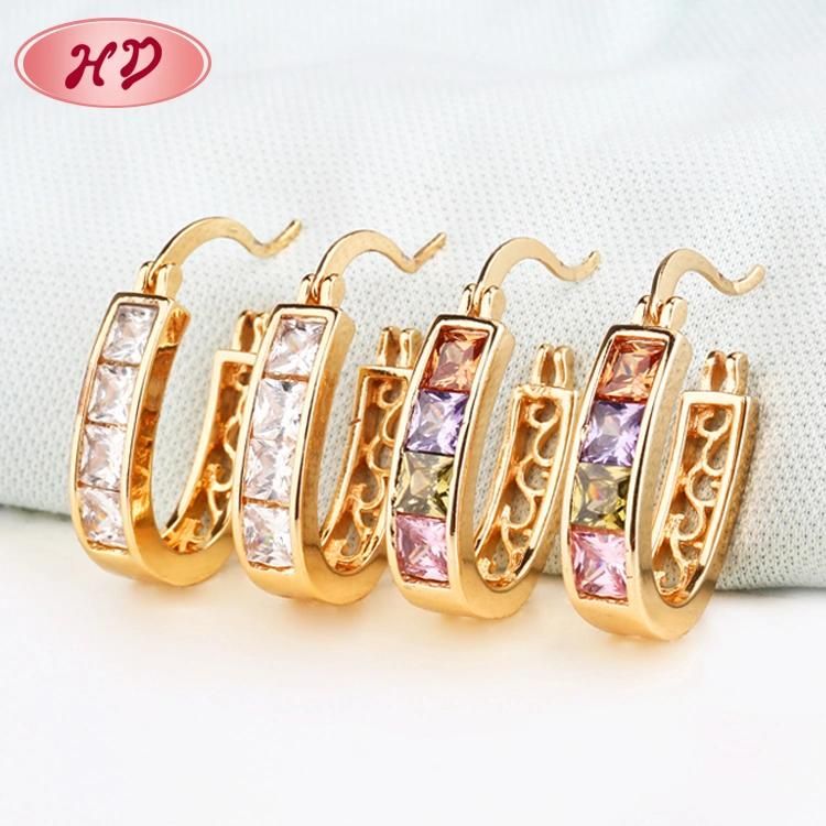 Saudi 2020 Small Rose Gold Huggie Earrings with Zircon Designs Jewelry Models for Woman