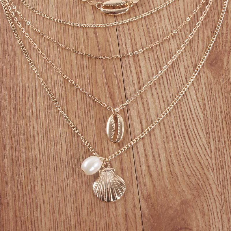 European and American Sequins Shell Pearl Scallop Combination Bohemian Beach Resort Multi - Layer Necklace