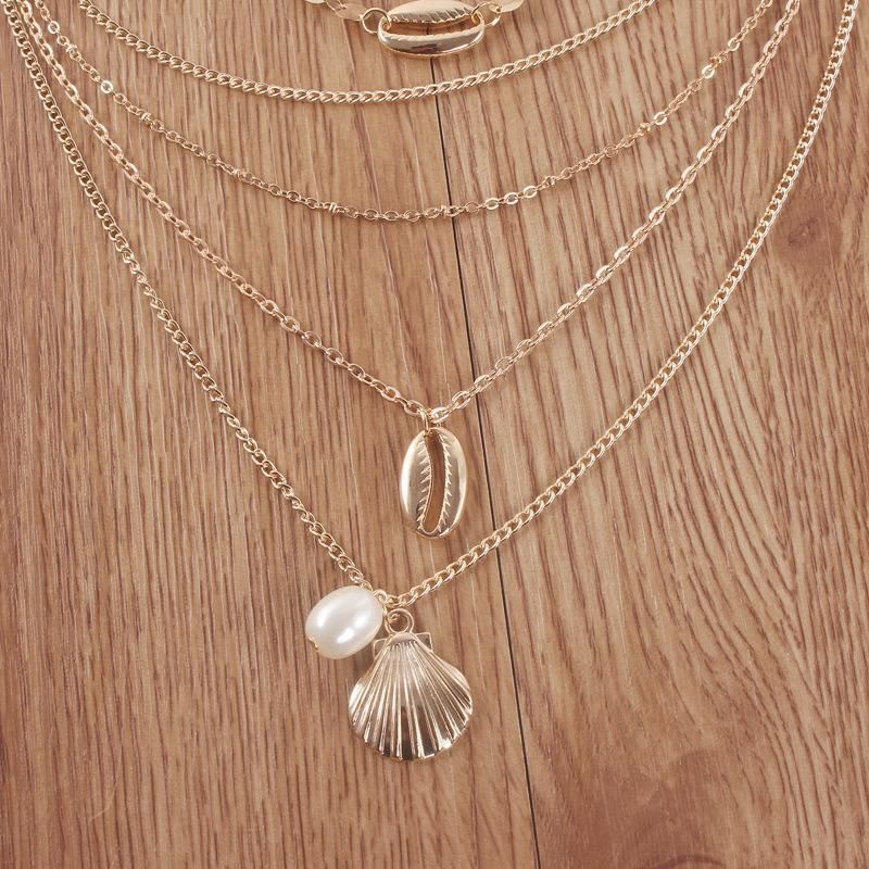 European and American Sequins Shell Pearl Scallop Combination Bohemian Beach Resort Multi - Layer Necklace