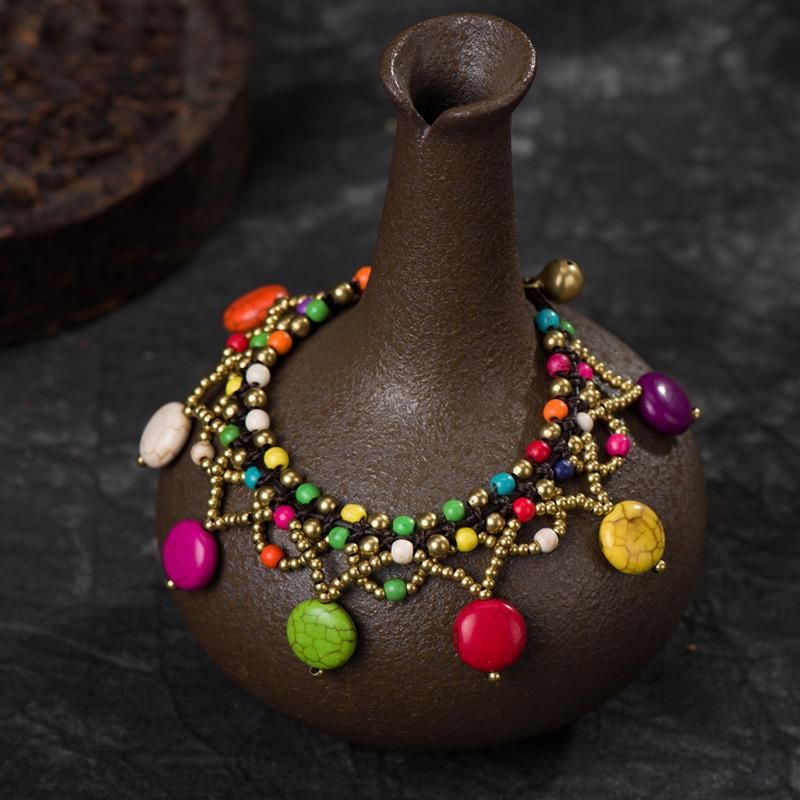 Bohemian Jewelry Vintage Semi-Precious Stones Hand-Made Weaving Beach Bracelet