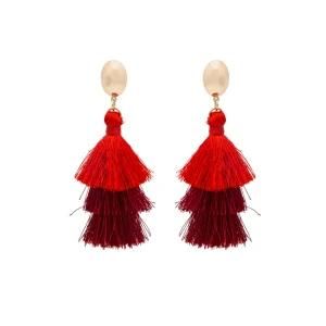 Tiered Thread Tassel Dangle Earrings Statement Layered Tassel Drop Earrings