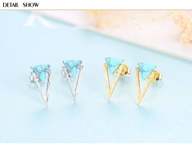 Triangle Inlaid Zircon Gold-Plated Silver Earrings Stud