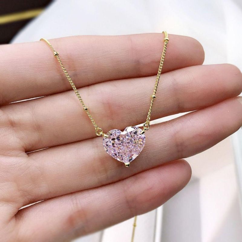 New Fashion Jewelry 925 Silver Necklace Heart Shape High Carbon Diamond Pendant Necklace