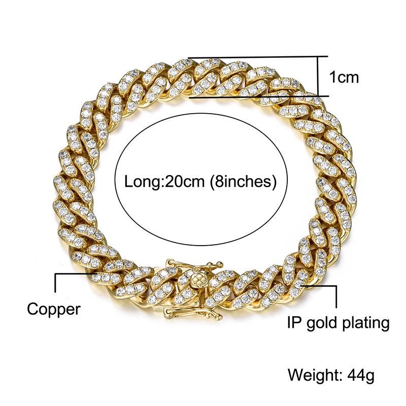 Factory Direct Iced out Fashion Multi-Strap Hiphop Copper Bracelet