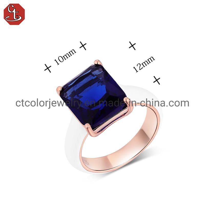 Simple Style 925 Sterling Silver ring Synthetic blue crystal enamel ring Fashion jewelry