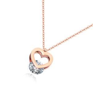 Gold Plated Stainless Steel Double-Sided Love Heart Diamond Charm Necklace